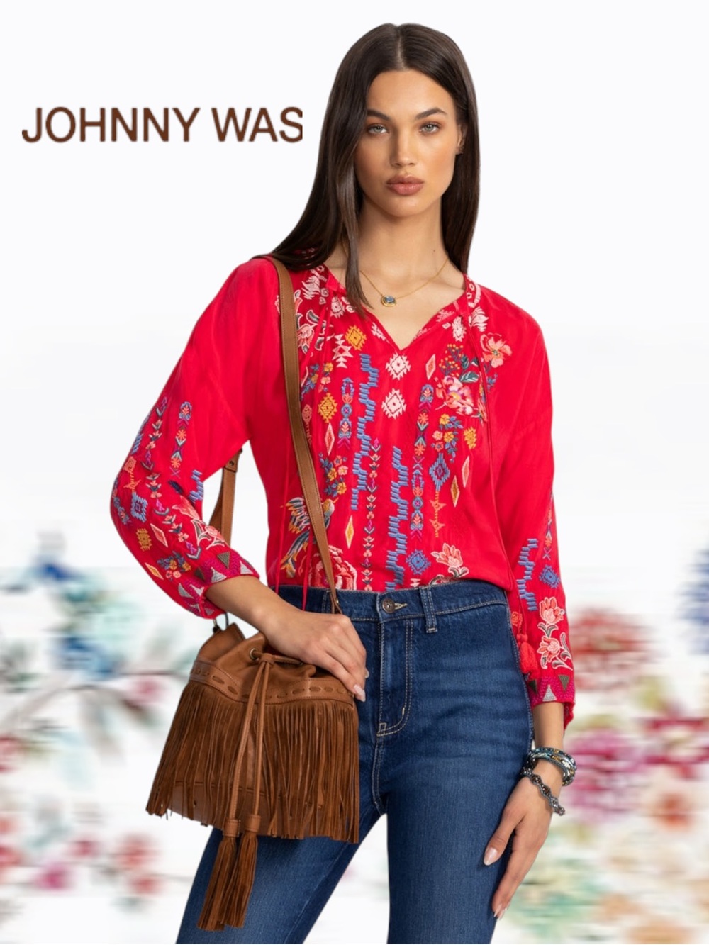 NWT Johnny Was Fringe Bucket Bag Sealed Tan Italian Leather - Picture 2 of 7